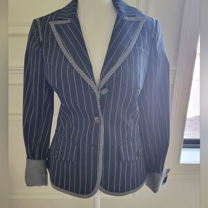 Worth Navy Pinstripe Jacket And SKIRT, SIZE 2